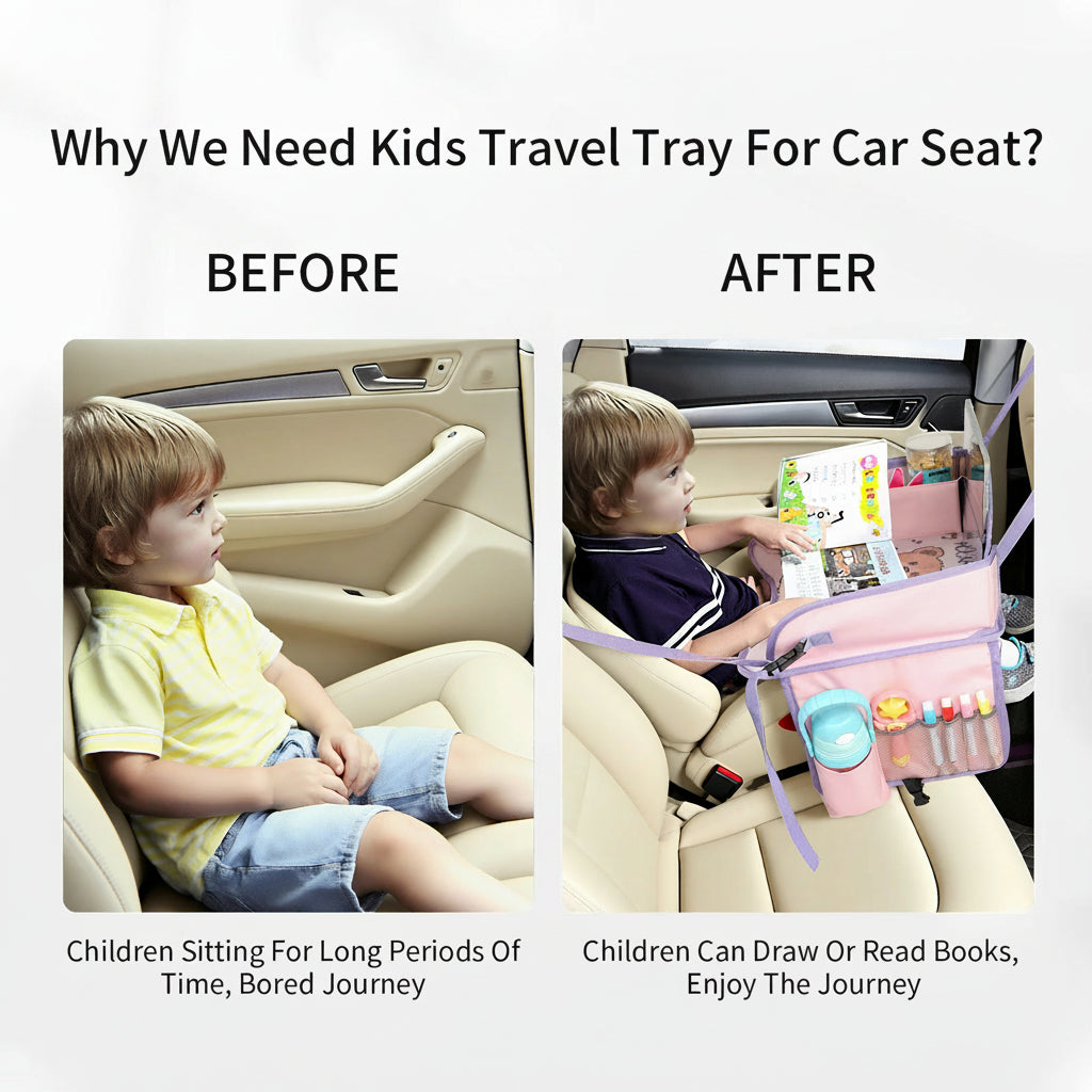 Child Travel Tray for Car Seat Waterproof Storage Mesh Pocket Large Capacity Painting Board Portable Safety Seat Vehicle-Mounted