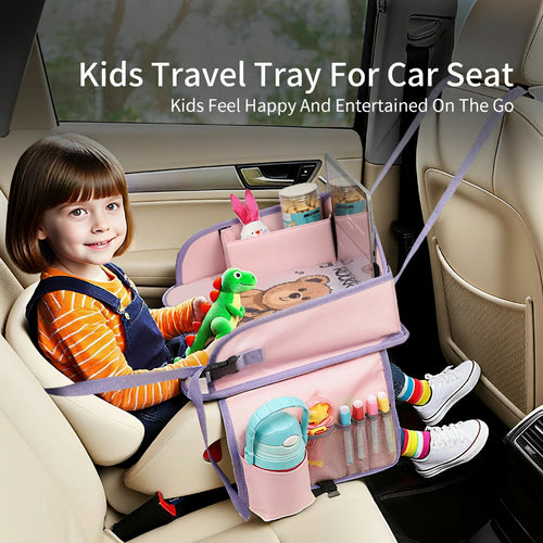 Child Travel Tray for Car Seat Waterproof Storage Mesh Pocket Large Capacity Painting Board Portable Safety Seat Vehicle-Mounted