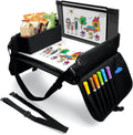 Kids Travel Tray for Car Seat, Carseat Table Tray for Kids Road Trip Activities, Car Trays for Kid Roadtrip Essentials, Toddler Lap Desk Organizer for Airplane - Black