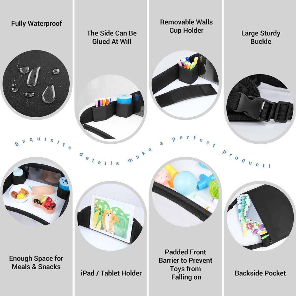 Kids Travel Tray for Toddler Car Seat, Black | Lap Tray, Carseat Table Tray for Kids, Travel Tray for Airplane