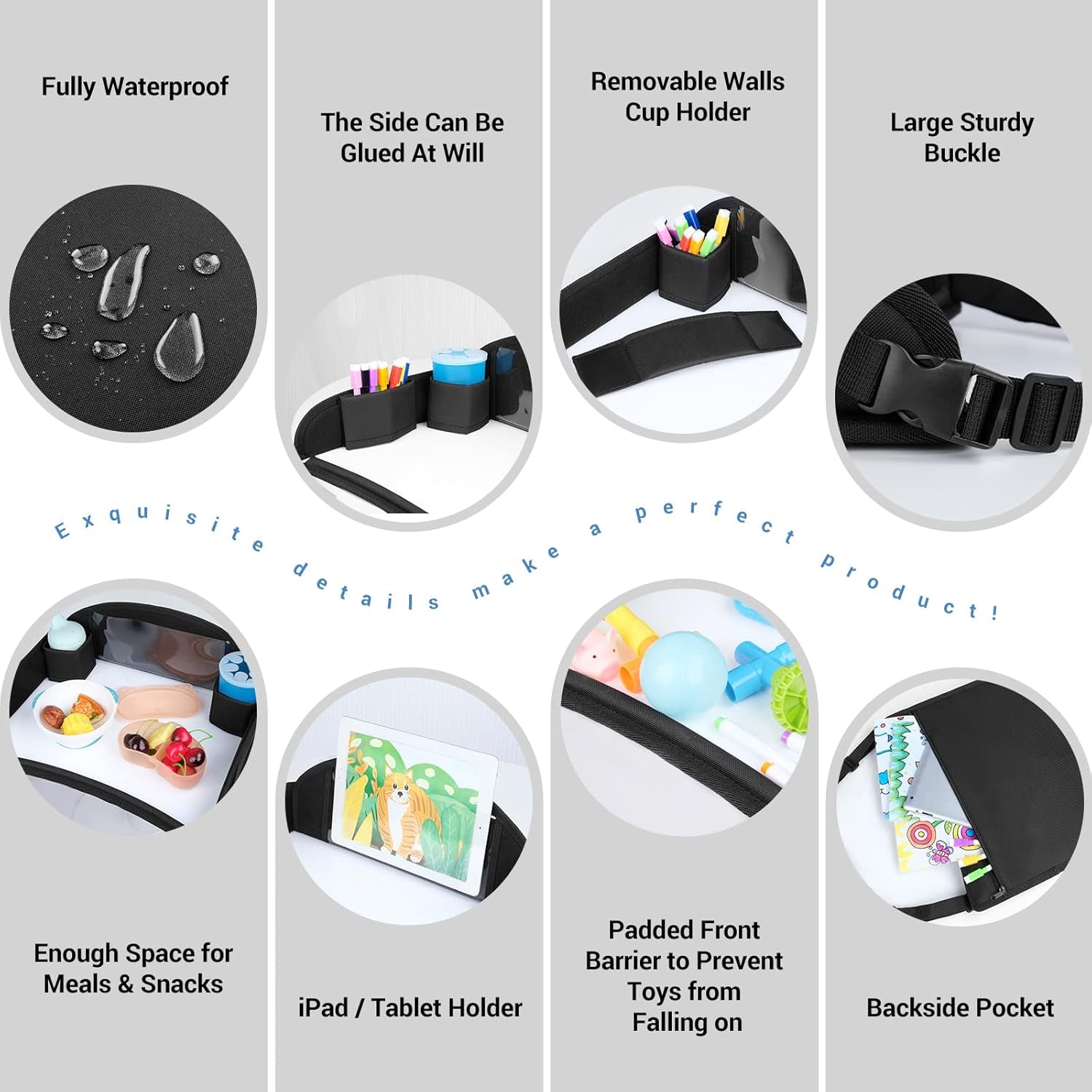Kids Travel Tray for Toddler Car Seat, Black | Lap Tray, Carseat Table Tray for Kids, Travel Tray for Airplane