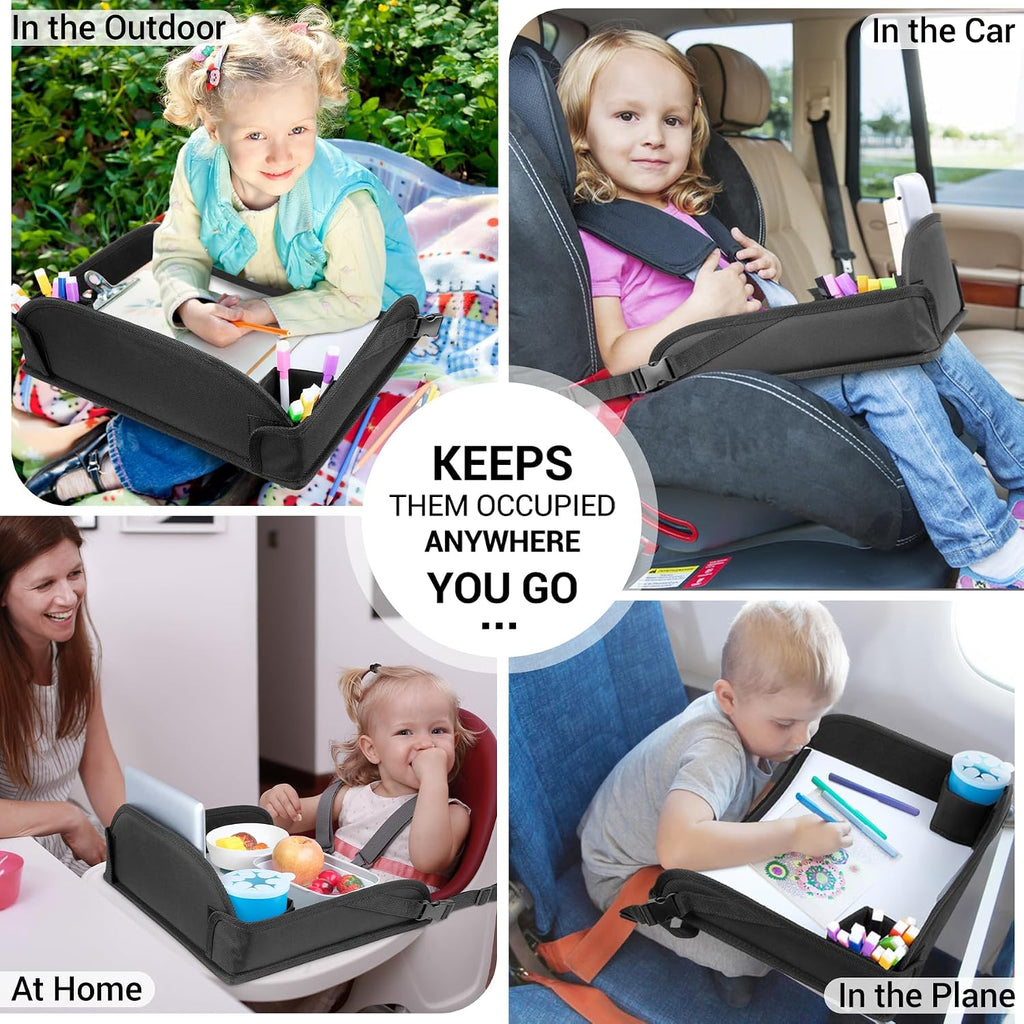 Kids Travel Tray for Toddler Car Seat, Black | Lap Tray, Carseat Table Tray for Kids, Travel Tray for Airplane