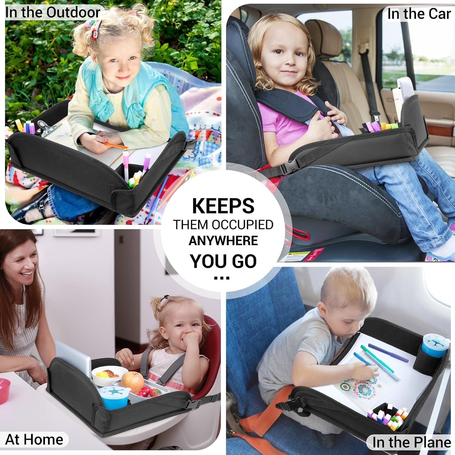 Kids Travel Tray for Toddler Car Seat, Black | Lap Tray, Carseat Table Tray for Kids, Travel Tray for Airplane