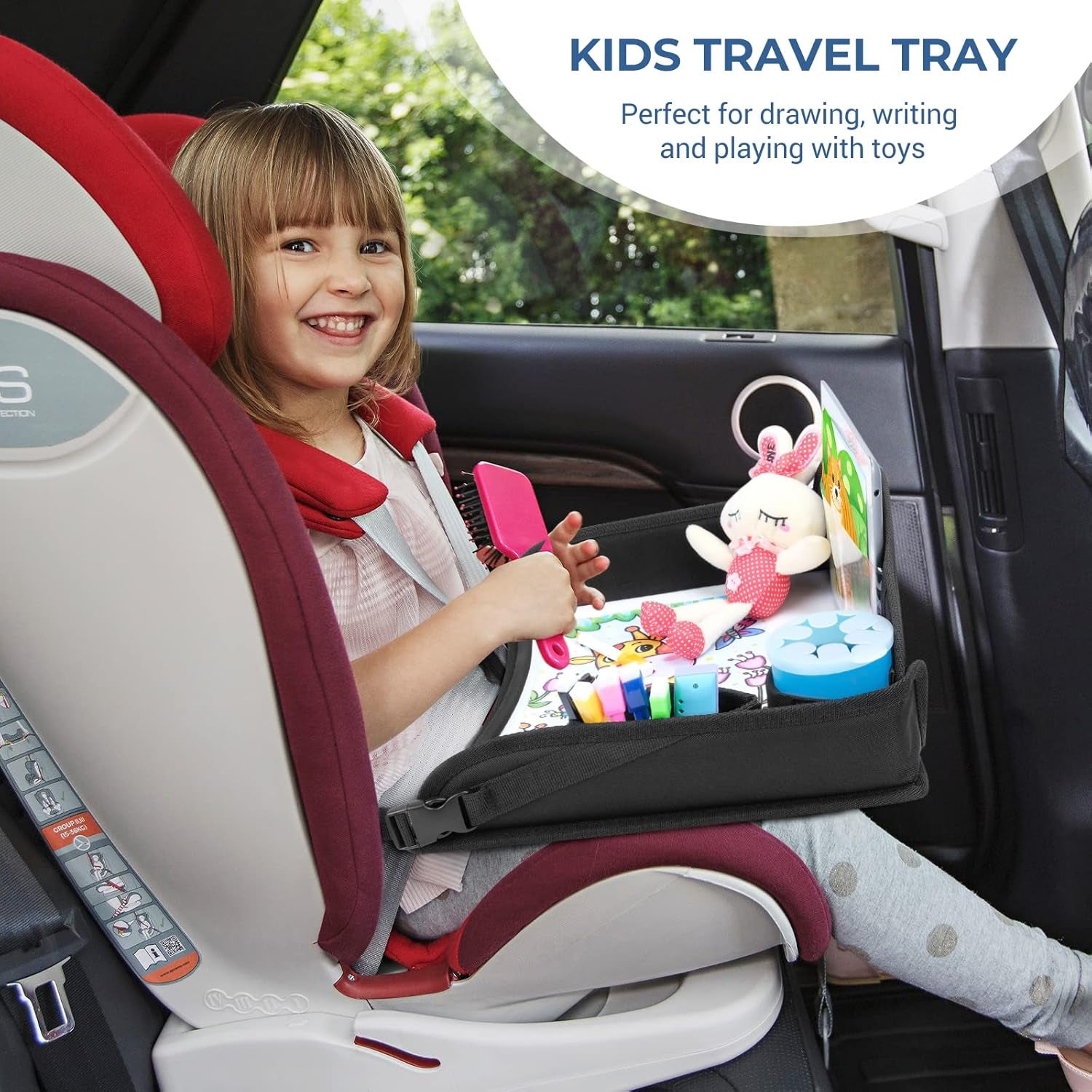 Kids Travel Tray for Toddler Car Seat, Black | Lap Tray, Carseat Table Tray for Kids, Travel Tray for Airplane