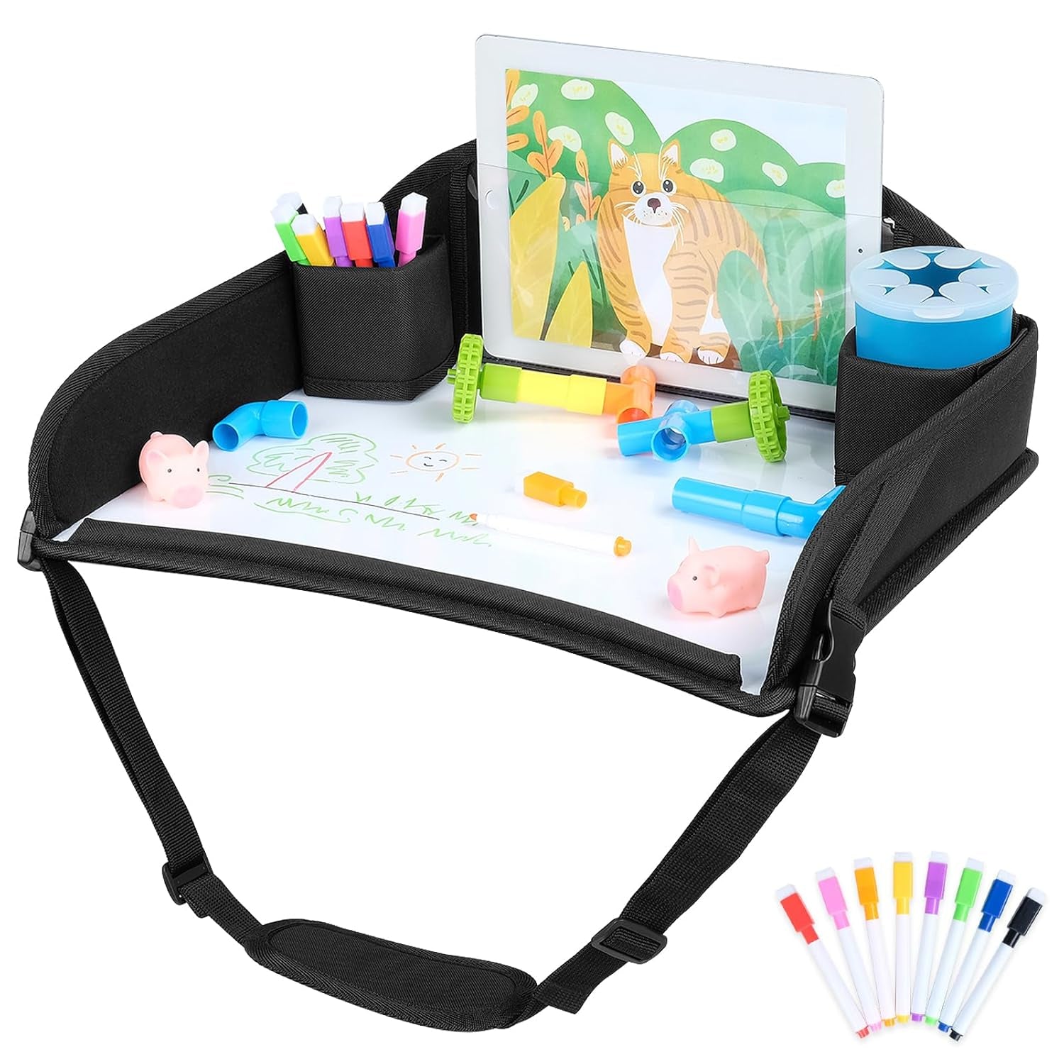 Kids Travel Tray for Toddler Car Seat, Black | Lap Tray, Carseat Table Tray for Kids, Travel Tray for Airplane