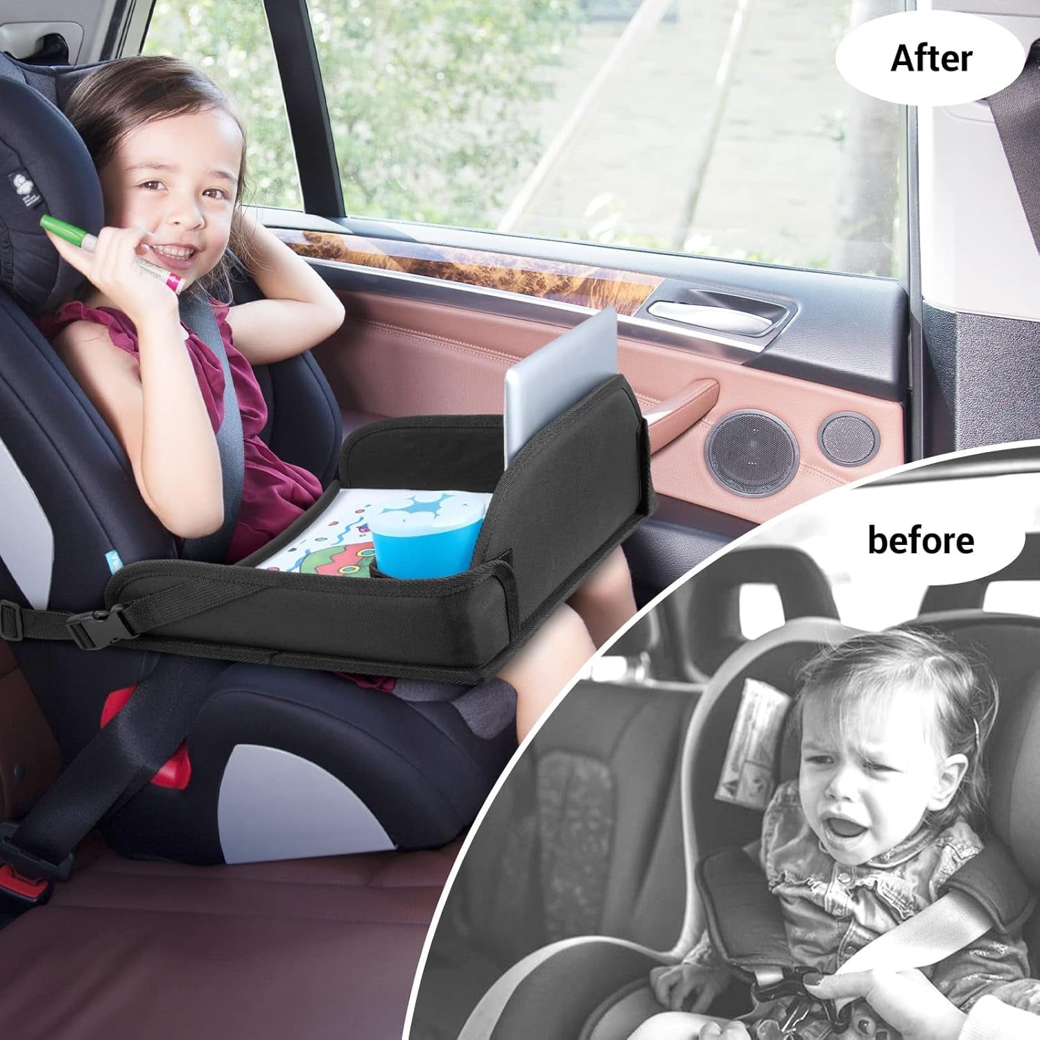 Kids Travel Tray for Toddler Car Seat, Black | Lap Tray, Carseat Table Tray for Kids, Travel Tray for Airplane